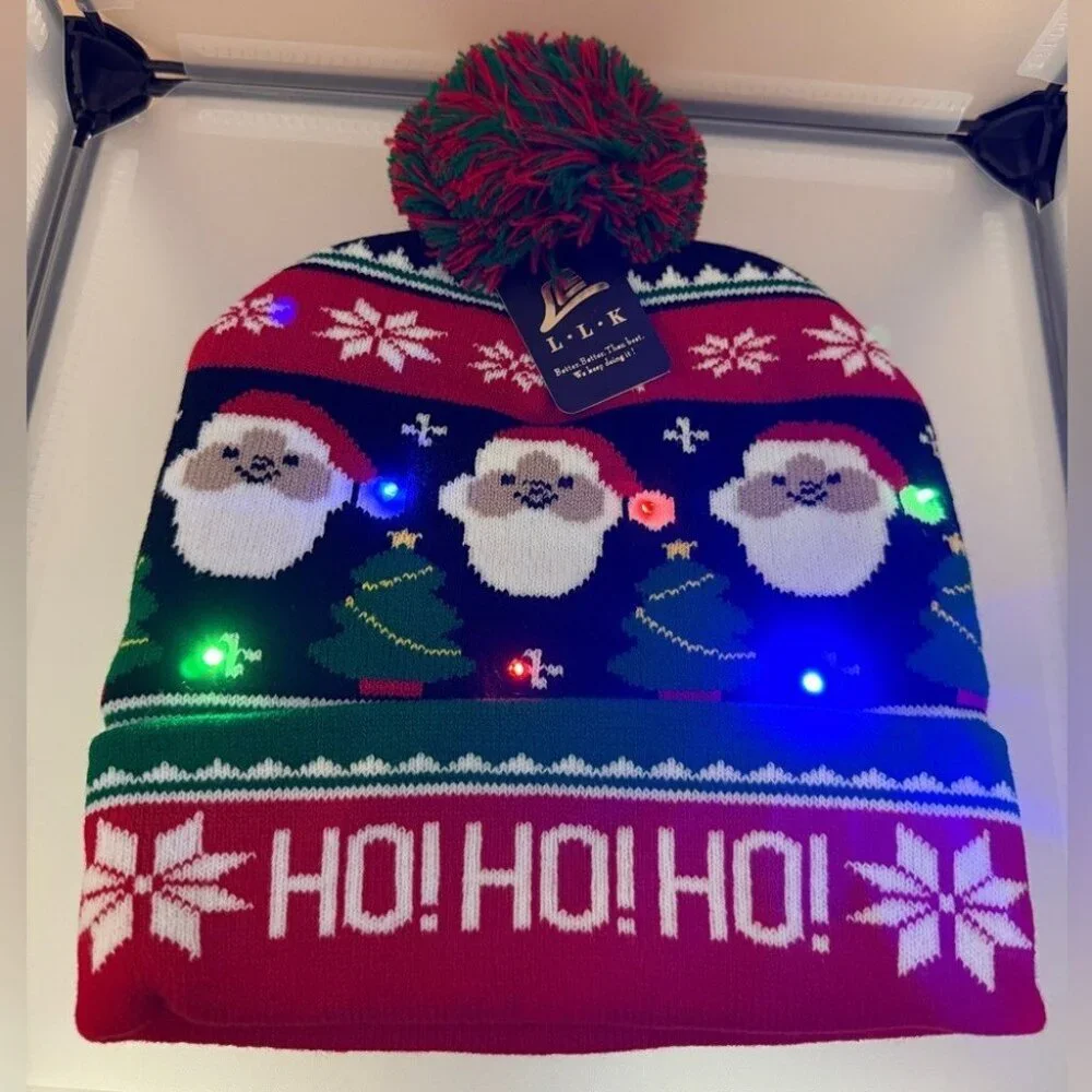 Christmas Festive Adults & Kids Light Up Pom-Pom Beanie One Size New